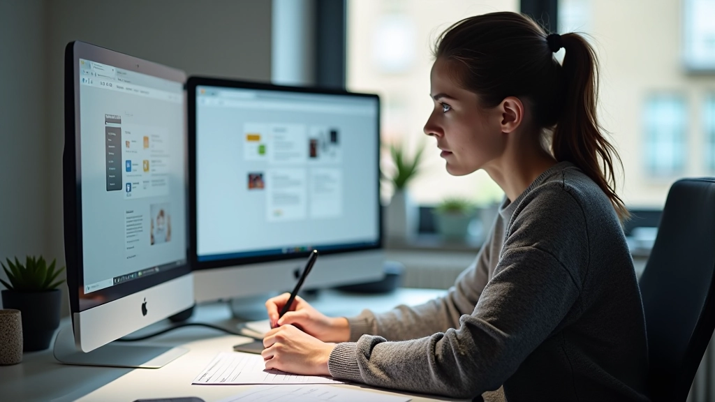 Designer che annota le specifiche di design su un documento Figma, mostrando spacing, colori e tipografia