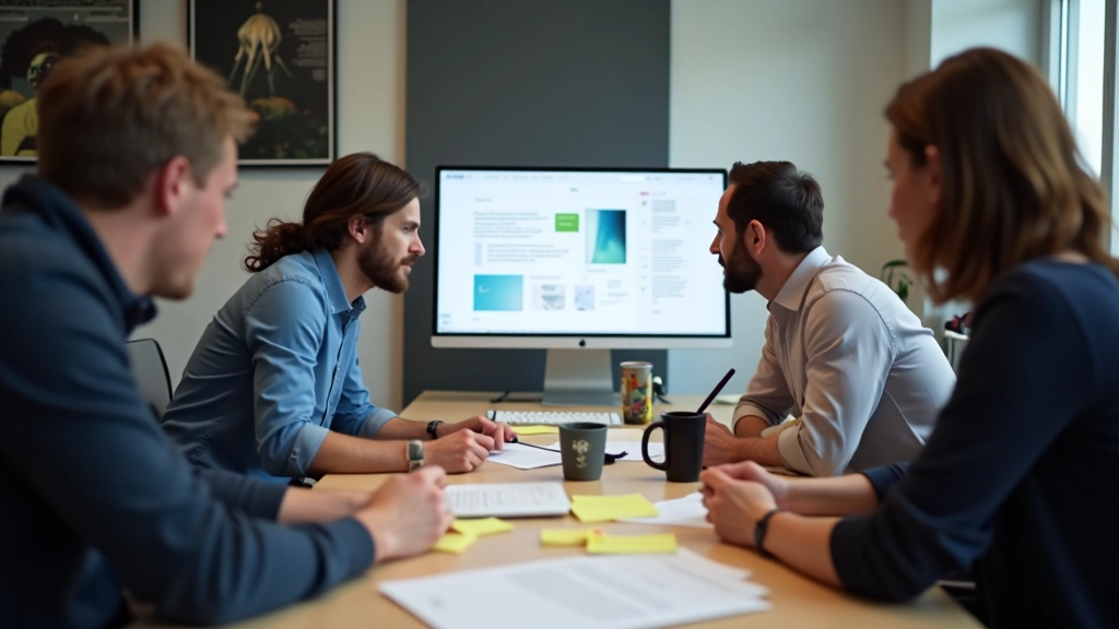 Team collaborating on design wireframes